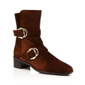 $600 STUART WEITZMAN Womens Coffee Brown Mid-Calf Britain Leather Booties